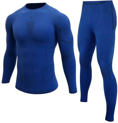 Pioneer Camp Set di biancheria intima termica da uomo, materiale traspirante e caldo, senza cuciture, perfetta vestibilità, biancheria intima da sci, adatto per diversi sport e tempo libero, blu navy