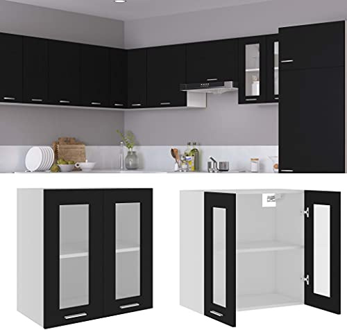 Genérico Vitrina Colgante de Madera Maciza Lyon, Color Negro, 60x31x60 cm,Mobiliario,Armarios y Almacenamiento,Armarios de cocina-802522