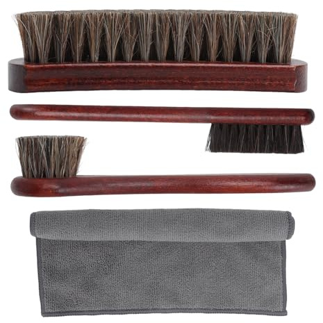 GZRXIOU 4 Piezas Kit Limpieza Zapatos Cuero, Cepillo Crin de Caballo Natural, Set Cuidado Zapatos para Limpiar, Pulir y Mantener Zapatos y Botas de Cuero, Uso Diario Casa, con Tela Microfibra Calzado