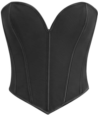 Syrads Haut Corset Femme à Buste avec Baleines, Bustier Sans Bretelles, Crop Top à Laçage Dos, Haut Sculptant Sexy pour Sorties et Soirées