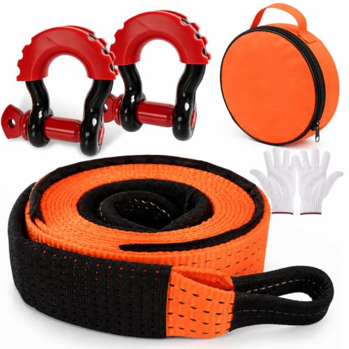 Eslinga de Remolque 10T 5m x 5cm, Cinta de Remolque de Alta Resistencia para Coche con 2 Ganchos Reforzados, Bandas Reflectantes, Guantes y Bolsa de Almacenamiento, Kit de Emergencia para SUV