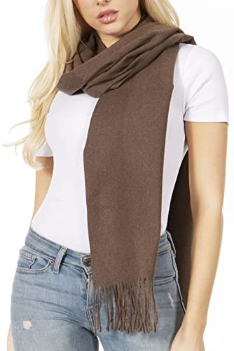 Sakkas 1590 -Booker Toucher Cashmere Foulard d'hiver Unisexe Couleur Solide avec Franges - Chocolat - One Size Regular