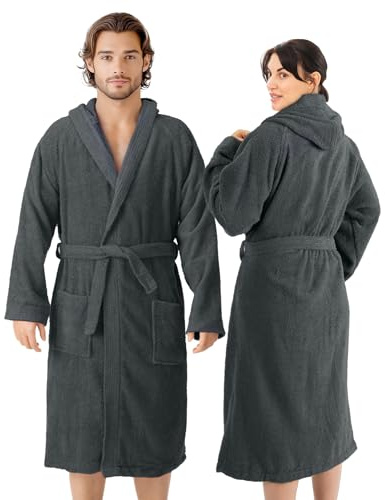 HOMELEVEL Peignoir de Bain Femme Homme - Sortie de Bain Femme Eponge en 100% Coton Tailles M-6XL - Peignoir avec Capuche Poches Latérales et Ceinture aussi en Grande Taille