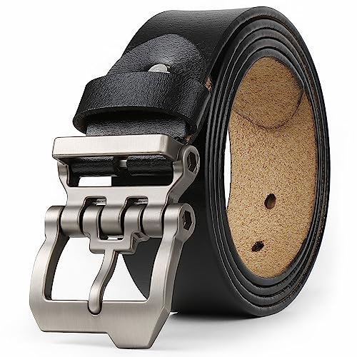 JingHao Gürtel Herren,Ledergürtel Herren 110-170cm,Jeansgürtel,Designer Schnalle,Große Taille Männer Gürtel 38mm Breit Schwarz Braun (120cm Fit für Taille 37-39,Schwarz)