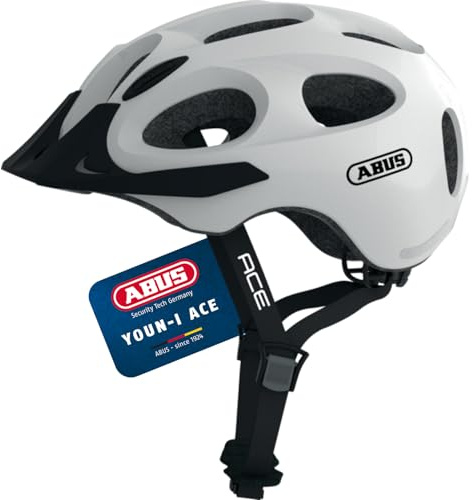 ABUS Stadthelm Youn-I ACE - mit integriertem LED-Rücklicht - Fahrradhelm für den Alltag - für Damen und Herren - Weiß Glänzend, Größe M