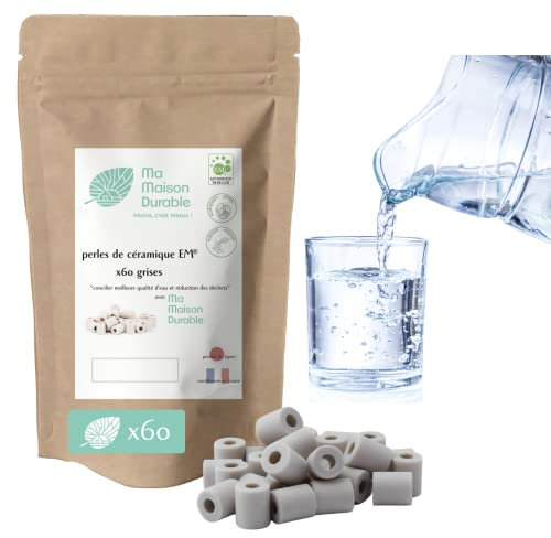 Ma Maison Durable | X60 Perles de Céramique EM® Grises | Filtre Purificateur 100% naturel Eau du Robinet| Billes de filtration naturelle Chlore Calcaire| Pour Pichet Carafe Gourde Fontaine Bouilloire