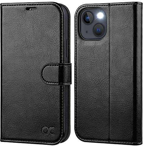 OCASE iPhone 14 Plus Hülle Handyhülle [Premium PU Leder] [Kartenfach] [Magnetverschluss] RFID Schutzhülle Klapphülle Handytasche Lederhülle Tasche Etui Kompatibel für iPhone 14 Plus Schwarz