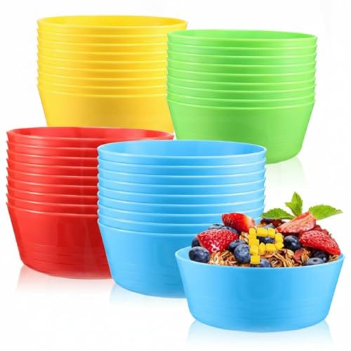 Yinder 36 Pcs Kids Bowl sets 10 oz Kids Plastic Bowls Colorful Toddler Microwave Dishwasher Safe Cereal Salad Dessert Soup for Home Parties Events School, Red Green Blue and Yellow
