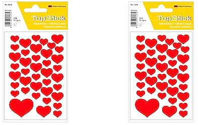 topstick 1339 Sticker Herzen (200 Aufkleber, Papier, matt) selbstklebende kleine Deko-Sticker für Hochzeit, Geschenk, Geburtstag, Briefe, Valentinstag, Liebe,Scrapbooking, Dekoration,rot,Packung mit 2