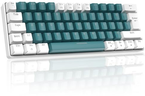 Tastiera meccanica da gioco al 60% layout UK, interruttori blu ultracompatti a 62 tasti Tastiera cablata da ufficio in colori misti, 19 modalità di retroilluminazione RGB per PC portatile-verde acqua