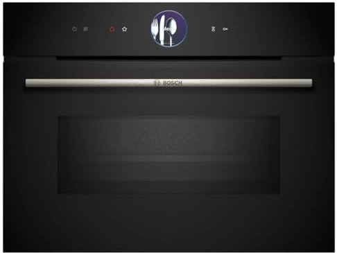 Bosch CMG7761B1, Serie 8 smarter Einbau-Kompaktbackofen mit Mikrowellenfunktion, 45 x 60 cm, Schwarz, Made in Germany, Pyrolyse, Air Fry, Digitaler Bedienring, Touchdisplay, Automatikprogramme