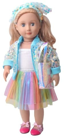 NIXNUT Vêtements de Poupée Robe Gilet Jupe Colorée Veste à Paillettes Tenue de Printemps pour Poupée American Girl 18 Pouces avec Bandeau