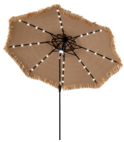 COSTWAY Sombrilla Terraza Exterior con Techo de Paja, Sombrilla Hawaiana con 8 Varillas, Botón para Inclinación, Parasol Exterior con Doble Respiradero para Playa Patio Piscina