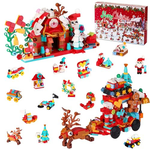 Calendario de Adviento 2025 Bloques, Calendario de Adviento Juguetes de Bloques para Adultos y Niños 24 Días Juego de Bloques de Navidad con Calendario de Cuenta Atrás Sorpresa Juguetes