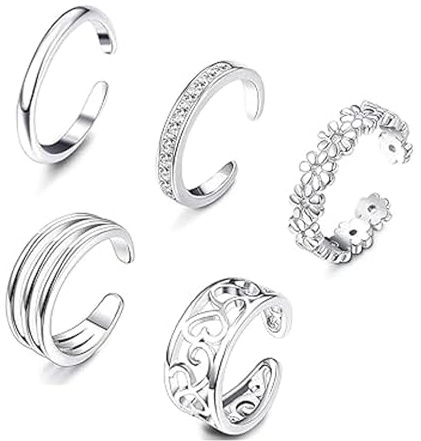 5PcsJYTDBCS Open Toe Rings Set for Women Girls Silver Simple Adjustable Knuckle Ring Foot Jewelry Toe Ring Toe Ring Silver