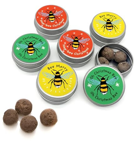 SEEDBALL Wildflower Seed Bombs Christmas & Stocking Fillers Gift | Eco-Friendly British Wild Flower Seed Mix for Bees & Garden Wildlife - Cute Santa Gardening Gift (Pack of 6, 5 Balls per Tin)