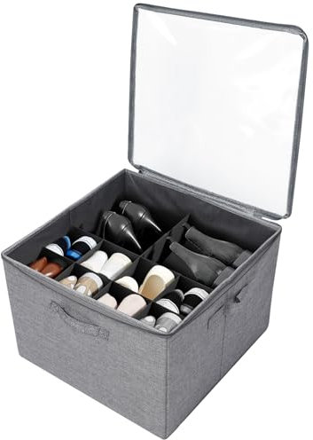 Lrocotanc Porta Scarpe,Portascarpe Salvaspazio con 16 scomparti regolabili,Organizer Scarpe coperchio trasparente e maniglia(Grigio)