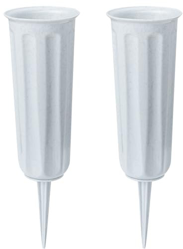 2 Pieces Grave Vases with Spikes, Plastic Flower Holder for Cemetery, Flower Vase Grave Decorations for Cemetery Headstone Graveside (Grey 2PCS)