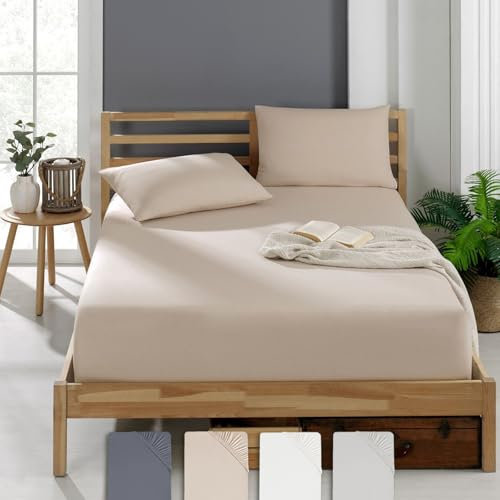 Veluna Home Premium Spannbettlaken 180x200 cm – Beige - 100% Baumwolle Spannbettlaken 150g/m², Oeko-TEX Zertifiziert, Bettlaken Jersey, Spannbetttuch, Matratzenhöhe bis 30 cm