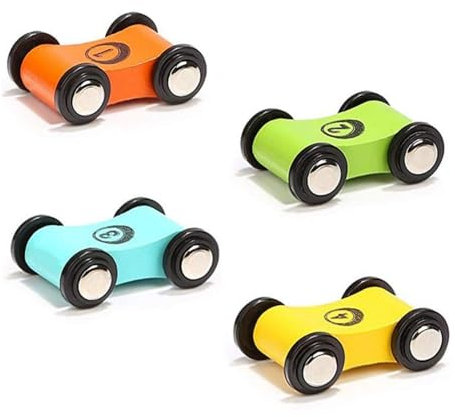 Holzauto-Rampen-Rennbahn Spielzeug, 4 Spielzeugautos für Kinder, Schienenfahrzeug-Set, Kleinkinder Spielset Rennwagen Erste Sportwagen Bunte Holzautos Spielzeug Set für Mädchen und Jungen ab 1 Jahr