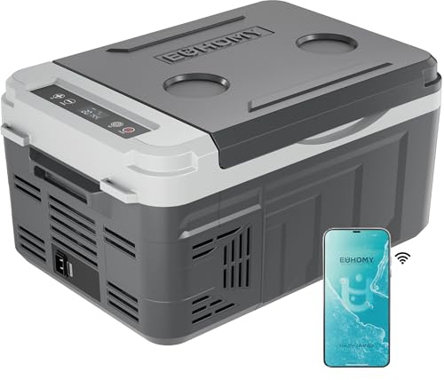 EUHOMY 12 volt kylskåp, 11QT APP-kontroll bilkylskåp, elektrisk kylare 12/24 V DC och 120-240 V AC, bilkylskåp - 35 °F~20 °F, bärbar frys med kompressor för bagageutrymme, camping, resor