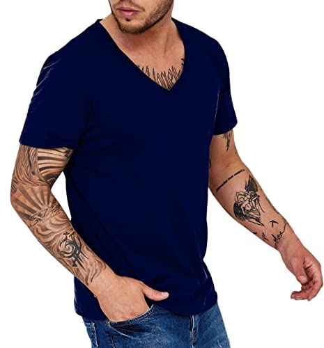 Mens Black Short Sleeve T Shirt Deep V Neck T-Shirt Low Cut Scoop Tee Vee Top Easy Fit Vintage Blouse Stylish Streetwear Shirts Holiday Beach Tee Business Work Quick Drying Tops