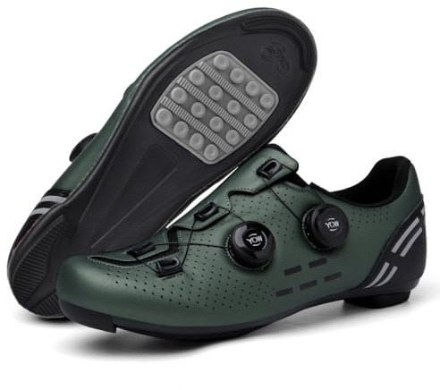 Scarpe da Ciclismo da Unisex Antiscivolo Scarpe Bike Indoor Senza Bloccaggio Scarpe da Bicicletta MTB da Bici da Corsa Scarpe da Mountain Bike Traspiranti con Lacci Girevoli-Green||Numeric_43