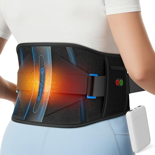 Comfytemp Cordless Heat Pad with Back Brace for Lower Back Pain Relief, Portable Heated Waist Support Belt with 6 Stays Removable, 3 Heat 3 Timer, Birthday Gift for Men Women(No Massage)