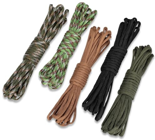Cozary 5 Colori×6m/19ft Paracord, Corda Nylon Set, Paracord 4mm, Corda Resistente con 7 Fili in Nylon 100%, Ideale per Camping, Escursioni e Bracciali, Resistente 250kg, 98ft Totali