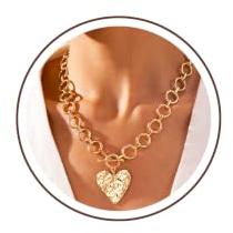 Robaice Mothers Day Gifts Chunky Gold Heart Necklace for Women，14K Gold Plated Hammered Heart Pendant Bold Chain Necklace with Toggle Clasp，Waterproof Non Tarnish Hypoallergenic Chunky Statement Jewelry Gift for Women