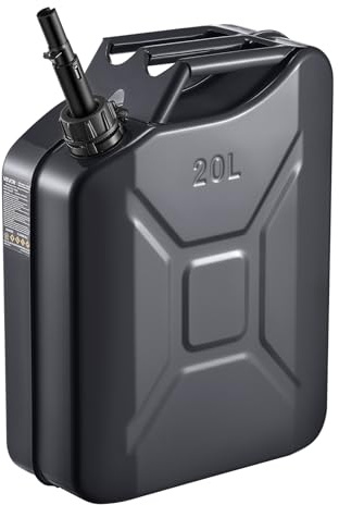 VEVOR Bidón de Gasolina de 20 L, Tanque de Combustible de Metal y PP con Pico y Asa, Caudal Máximo de 6 L/min, a Prueba de Fugas, para la Mayoría de Autos, Motocicletas, ATV, UTV, Negro, 1 Pieza