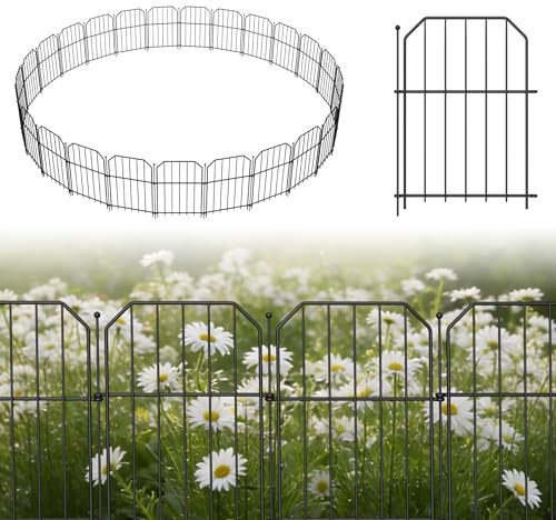XMTECH Lot de 10 clôtures décoratives en métal - 40 x 28 cm - Noir - Pour parterre de fleurs, clôture pour chien, barrière pour animaux, patio et balcon, clôture de jardin - Type C