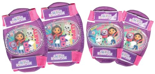 Kit de Protection des Coudes et des Genoux Tataway Gabby's Dollhouse pour Enfants - Ensemble de Protection pour vélos, Scooters et Patins avec Bretelles réglables, Rembourrage Protecteur et Motif