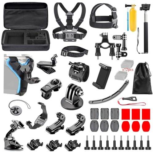 TOSUTO Kit de Accesorios para Cámara de Acción,49 en 1 Compatible con GoPro Hero 12 11 10 9,Accesorios para GoPro Cámara de Acción,Accesorios para Cámara Deportiva,para Mayoría Cámaras Deportivas