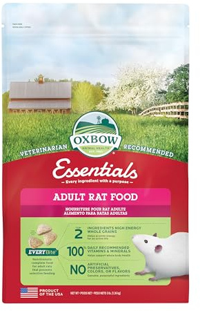Oxbow Essentials Rat Food, Pet Food for Adult Rats, All-Natural Vitamin & Mineral Rich Formula, Veterinarian Recommended, Oxbow, Rodent Pellets, Made in USA, No Artificials, 3 lb. Bag