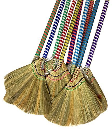 Generic choi bong co Vietnam Hand made straw soft Broom with colored handle 12 head width, 38 overall length