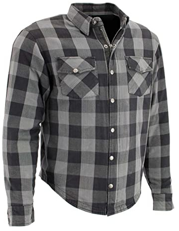 Milwaukee läder, herr, standard MPM1630, rutig, CE-pansrad, flanell, biker-skjorta, svart/grå, storlek L