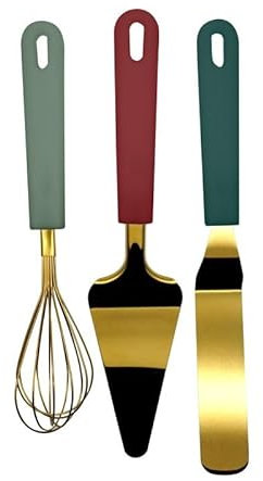 Zenker Set pasticceria 3 pezzi, parte funzionale in acciaio inox 18/0 color oro e manici in PP colorati. Frusta 24,5cm, spatola 27cm, paletta servitorta 27,5 cm