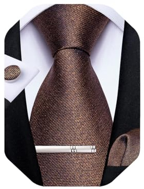 DiBanGu Conjunto de Corbata de Seda Sólida para Hombre y Pañuelo de Bolsillo Gemelos de Corbata de Boda Conjunto Formal, marrón, 150
