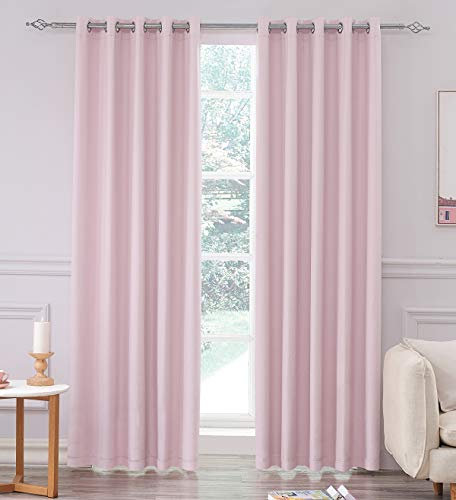 COASTLINE Super Soft Matt Satin 100% Thermal Blackout Blush Pink Eyelet Curtain Extra Wide Floor Window Treatment Drapes 2 panels for Bedroom, Livingroom, Kids Nursery Room W90 x L90 inch