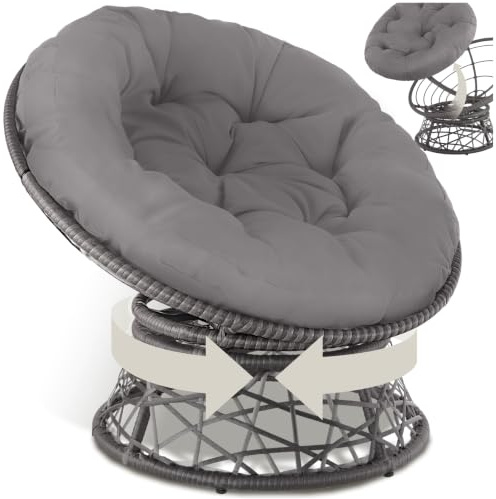 tectake® Fauteuil Papasan en Rotin Chaise Relax Ronde Résine Tressée 1 Place Pivotant à 360°, Coussin Épais Grand Confort Inclus, Mobilier de Jardin pour Amenagement Balcon Terrasse Salon de Jardin