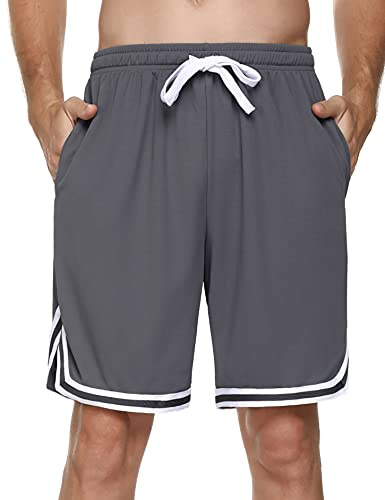 Litherday Shorts Herren Sportshorts Kurz Hosen Streifen Jogginghose Sommer Traininghose mit Taschen Elastischer Bund und Atmungsaktive Shorts zum Fitness, Running, Gym, Basketball, Dunkelgrau, L