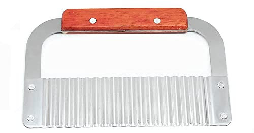 2Pcs Crinkle Cutter, Potato Cutter Crinkle Cutting Tool French Fry Slicer Corrugated Knife Wrinkle Slicing Knife Wooden Handle Multifunctional Wave Blade
