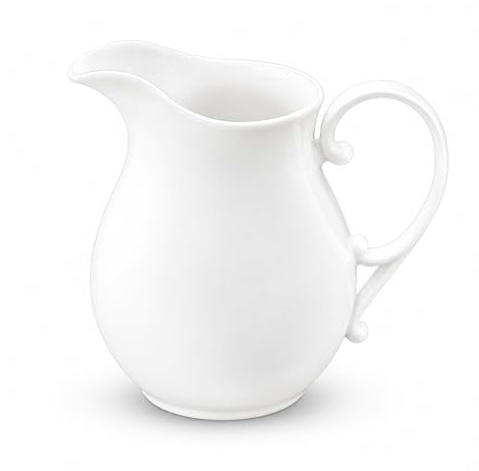 Wilmax Jarra blanca de 830 ml, jarra de porcelana para bebidas frías y calientes, boquilla ancha, alta calidad, para el hogar, gastronomía, jarra de té, caja de regalo