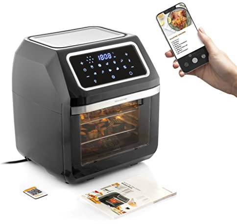 InnovaGoods® Air fryer 12L, friteuse sans huile 1800W avec +100 recettes en FR. Friteuse à air avec 8 accessoires, 10 programmes, écran tactile, four à air chaud avec fenêtre et lumière intérieure.
