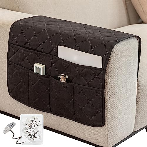 SHUOJIA Housse D'accoudoir de Canapé, pour Housse de Bras de Fauteuil Inclinable, Housse de Fauteuil Antidérapante Matelassée avec 6 Poches Housse de Protection d'accoudoir (Plaid-Black,50×90cm)