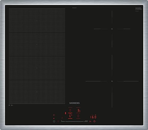 Siemens EX645HEC1E, iQ700, Smartes Induktionskochfeld, 60 cm, Schwarz, Mit Rahmen aufliegend, varioInduktion, TouchSlider, Bratensensor Pro - Braten ohne Anbrenngefahr