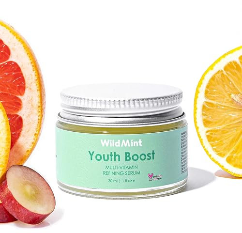 WildMint Youth Boost Natural Face Serum | Hydrating Anti-Aging Serum for Sensitive, Dry, Mature & Menopause Skin | Hyaluronic Acid & Vitamin C | UK Made Vegan & Cruelty-Free Skincare | 30ml