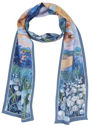 ANDANTINO 100% Silk Scarf for Women 59”*6.3” Long Shawls for Headscarf and Neck- Oblong Hair Wraps with Gift Packed (Oil Painting-Blue)