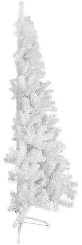 ZALAON Medio árbol de Navidad, 180 cm, árbol de Navidad artificial blanco para pared con soporte de metal delgado, medio árbol de Navidad, decoración navideña